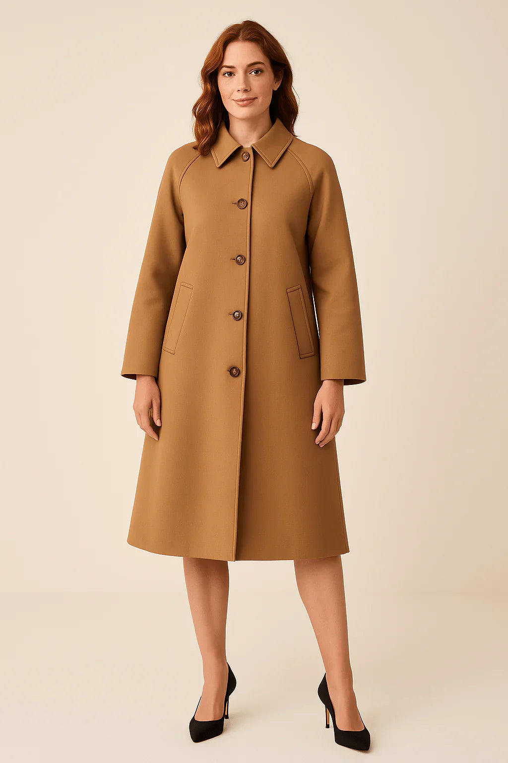 Carys – Women’s Long Trench Coat with Checked Inner Lining