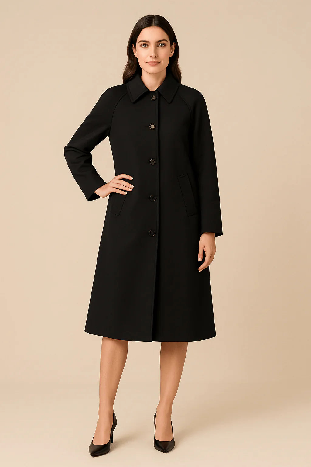 Carys – Women’s Long Trench Coat with Checked Inner Lining
