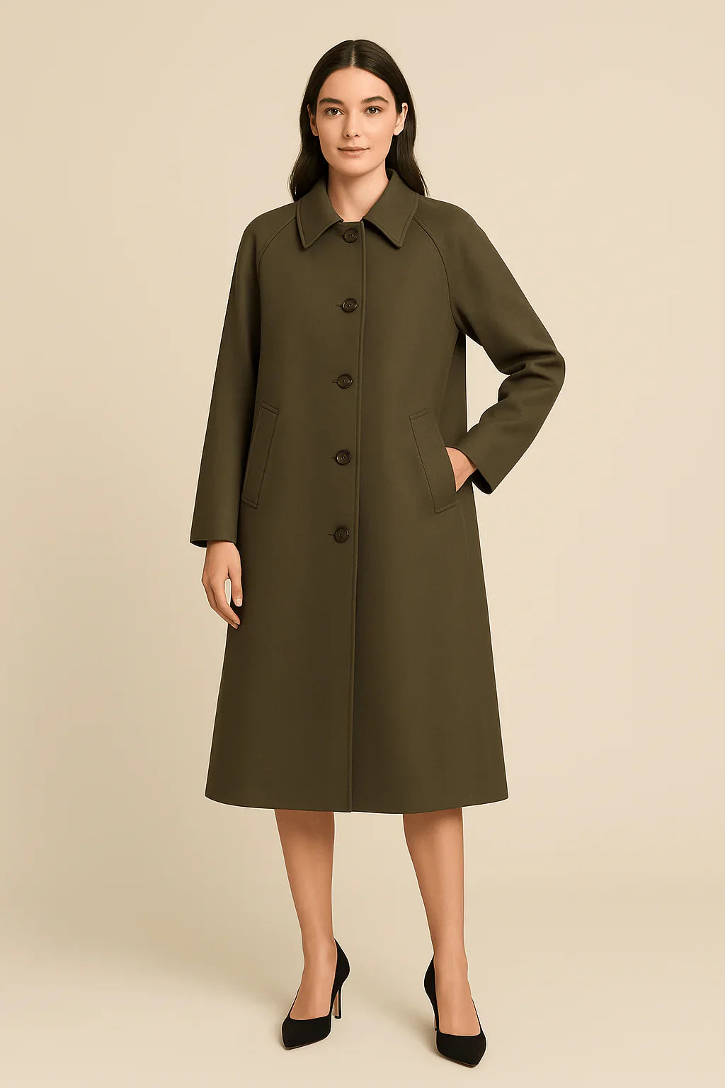 Carys – Women’s Long Trench Coat with Checked Inner Lining