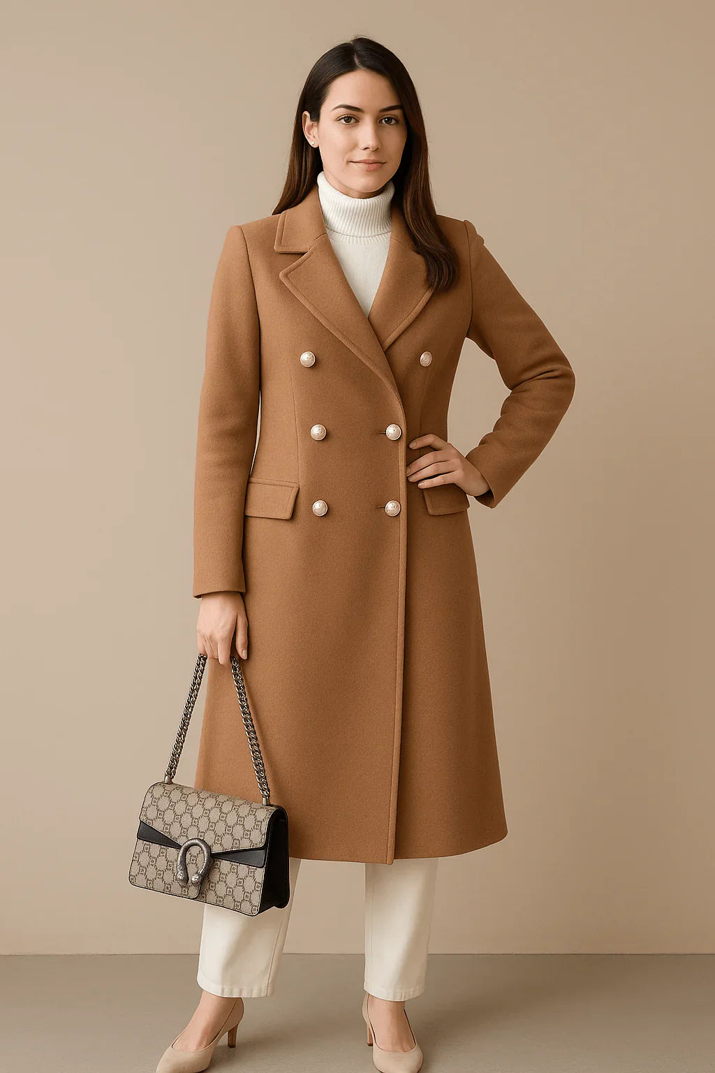 Elspeth – Women’s Tailored Wool Trench Coat Double-Breasted Elegance